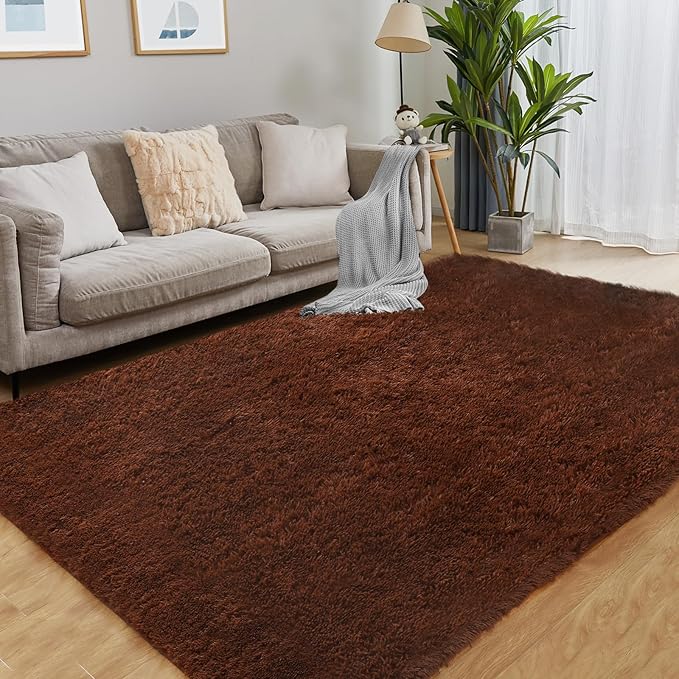 Luxury Area Rug, 6x9 Rugs for Living Room, Ultra Soft Rugs for Bedroom, Non-Slip Indoor Carpet for Nursery, Kids Room, Playroom, Home Decor, Brown