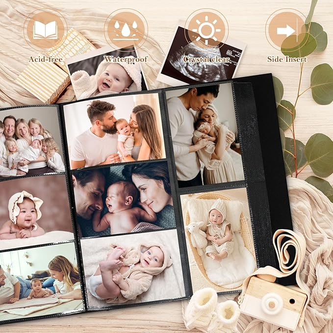 Lanpn Baby Photo Album 4x6 600 Pockets, Linen Cover Photo Book Newborn Bebe Album Memory Book with Front Window Holds 600 Horizontal and Vertical Pictures Gift for Boy Girl Baby Shower Pink