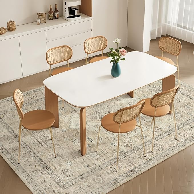 LIVEBOX Washable Area Rug 6x9 Rugs for Living Room Dining Room Under Table, Non-Slip Boho Neutral Carpet for Bedroom, Low-Pile Farmhouse Soft Carpets for Nursery Room Playroom, Tan