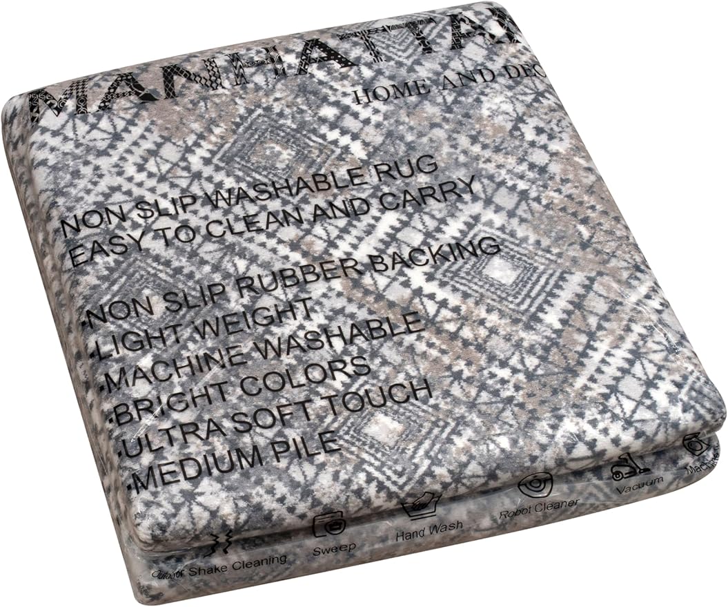 Non-Slip Washable 5x7 Area Rugs for Living Room Bedroom, Ultra Soft Bedside Rug, Indoor Floor Carpet for Kids Girls and Boys, Dorms, Nursery Rooms, Non-Skid Area Rug, Square Multi, 5' x 7'