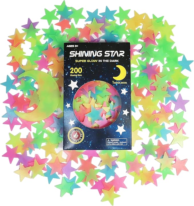 Glow in The Dark Stars and Moon Stickers for Ceiling - 200pcs 3D Luminous Adhesive Stars Create Realistic Starry Sky - Room Decor for Kids Bedroom, Wall Stickers