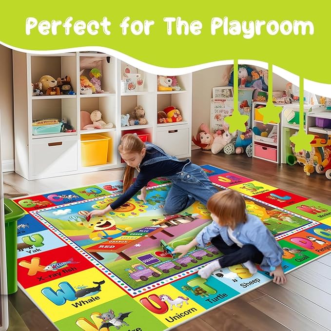 ABC Rug for Kids Room, ABC Mats for Floor Toddlers, Alphabet Play Mat Elementary Preschool Kid's Rugs wtih ABC, Numbers, Animals - (59X39.4 Inches)
