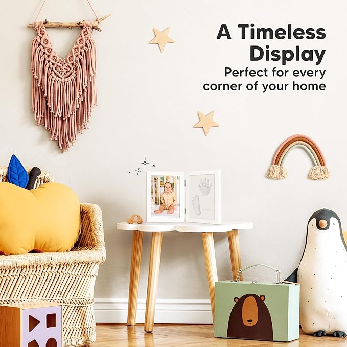 Personalized Baby Hand and Footprint Kit, Quick Dry Clay - Newborn Keepsake Feet and Handprint Kit, Nursery Picture Frame, New Mom Gifts for Baby Showers & Registry (Alpine White)