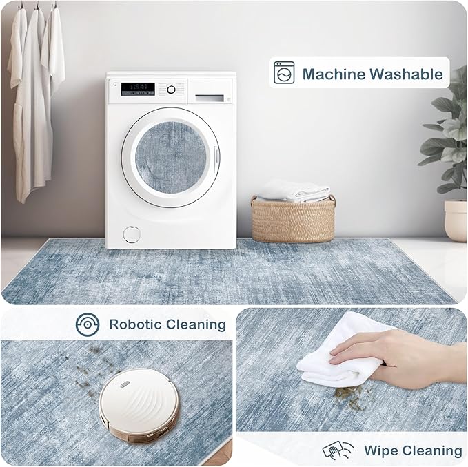 Area Rugs 10x14 Living Room: Washable Rug Modern Abstract Large Rugs Soft Non Slip Neutral Rug Stain Resistant Indoor Carpet for Bedroom Kitchen Dining Room Home Office Rugs(Blue, 10'x14')