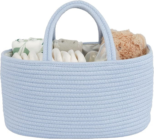 Diaper Caddy Organizer Cotton Rope Baby Basket Nursery Storage and Portable Tote Bag for Car Ideal Baby Shower Gifts and Registry Must-Have for Newborn Essentials blue
