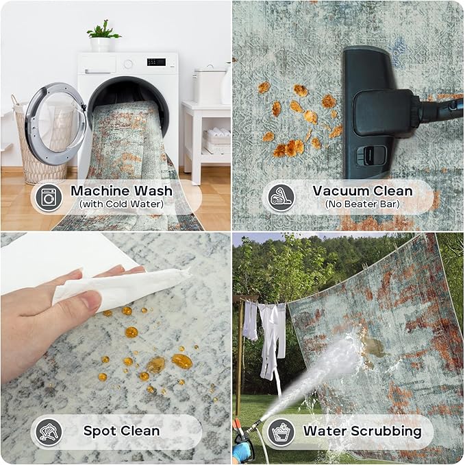 8x10 Area Rugs for Living Room Rug Washable: Modern Large Rug for Dining Room Bedroom Carpet Non Slip 8 by 10 Indoor Abstract Nursery Home Office Red Brown