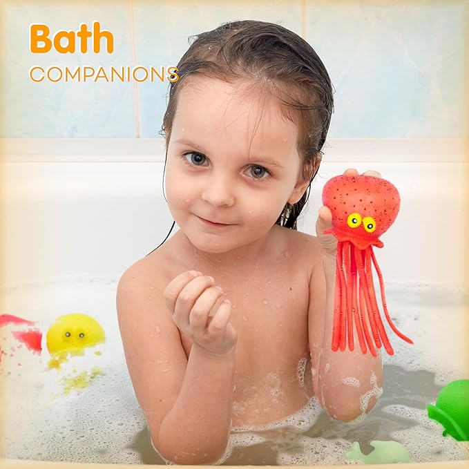 4E's Novelty Octopus Water Balls - Pack of 6 - Pool Toys for Kids Sensory Absorbent Water Splash Balls Bomb, Toddler Bath Toy, Swimming Pool Floating Swim Toys Outdoor Activity & Game