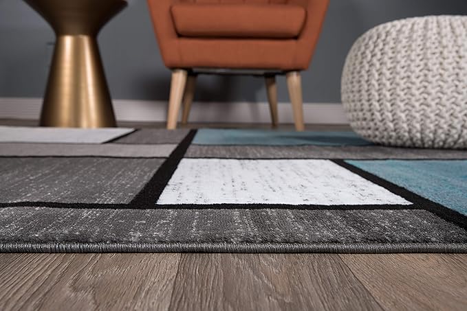Rugshop Contemporary Modern Boxes for Home Office,Living Room,Bedroom,Kitchen Non Shedding Area Rug 9' X 12' Blue/Gray