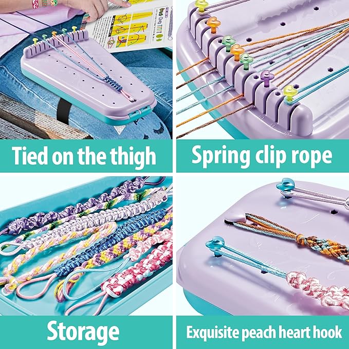 Chilpals Friendship Bracelet Making Kit for Girls,Arts and Crafts for Kids Ages 8-12,Birthday Gifts Ideas for Girl 7 8 9 10 11 Year Old - 2 in 1 Bracelets String Maker Toys Set (Purple)