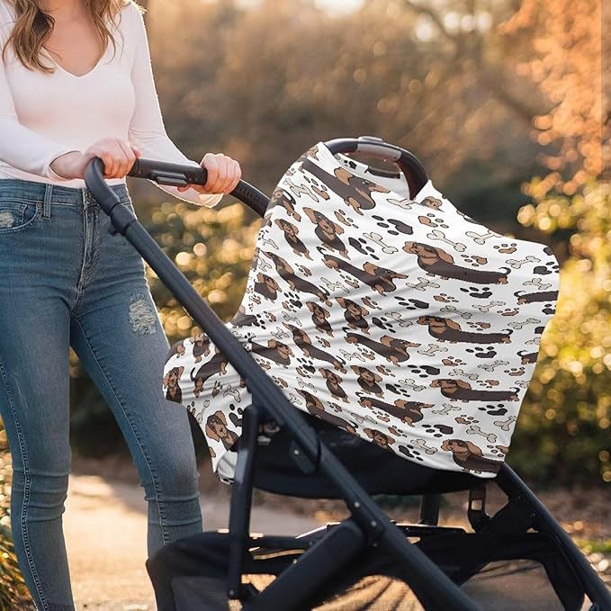 Binienty Cozy Car Seat Covers for Babies Boys Girls,Dachshund Dog Paw Stretchy Infants Carseat Canopies,Baby Shower Gifts