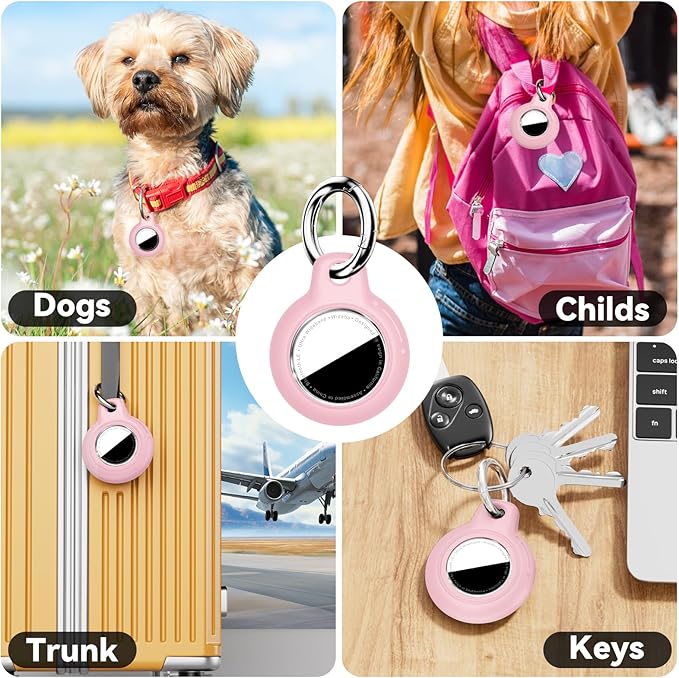 Upgrade Waterproof Airtags Holder with Apple Airtags Keychain, Hard PC Air Tag Case, Anti-Scratch & Shock Air tag Holder,Men's Women's Keyrings & Keychains, for Dog,Car Key,Luggage -Pink