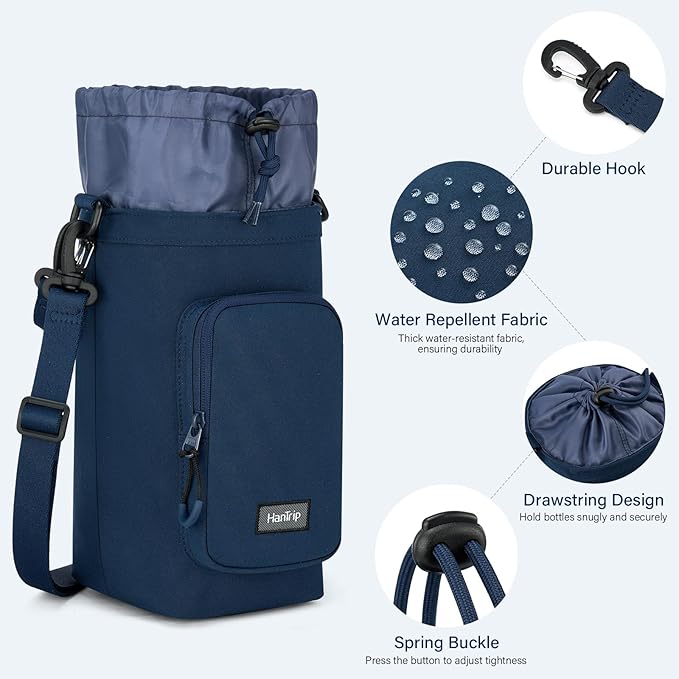 Insulated Water Bottle Carrier Bag with Strap Phone Pocket for 25/32/40/64 oz Tumbler Cup, Water Bottle Holder