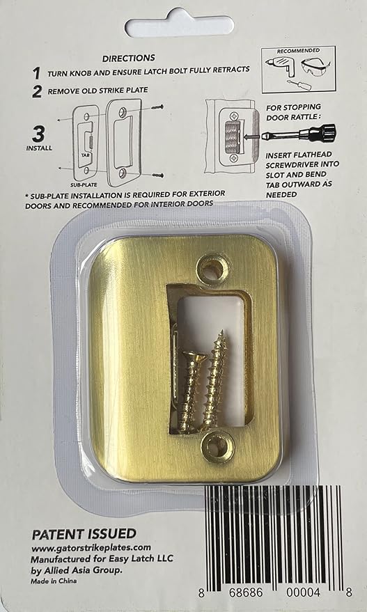 Gator Door Latch Restorer - Strike Plate (Bright Brass)