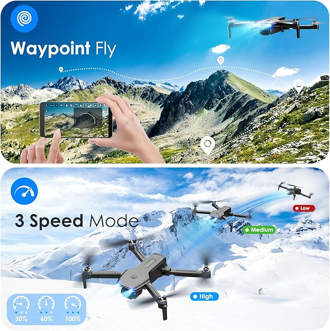 Drone with Camera, 1080P FPV Foldable Drone with Brushless Motor, One Key Take Off/Land, Altitude Hold, 360° Flip, Gravity Control, 2 Batteries, 3 Speeds Mini Drone for Kids Beginners