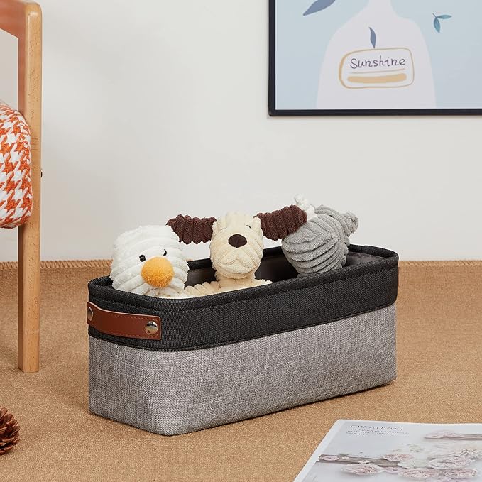 DULLEMELO Small Bathroom Baskets for Toilet Fabric Storage Baskets 2 Pack - 15"x6"x5.5" Foldable Fabric Organizer for Storage Decorative Storage Bins for Home,Closet(Black&Grey)