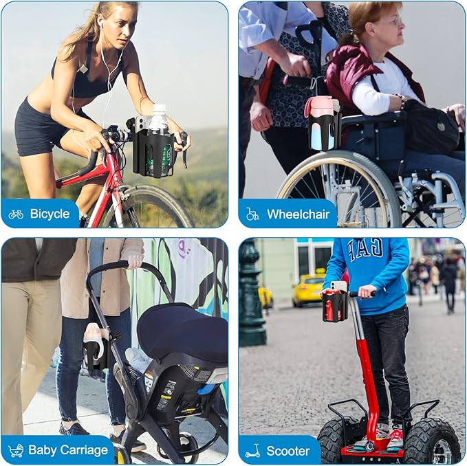 Accmor Stroller Cup Holder with Phone Holder, Universal Cup Holder, Bike Cup Holder, 360° Rotatable Large Caliber Drinks Holder for Stroller, Bike, Wheelchair, Walker
