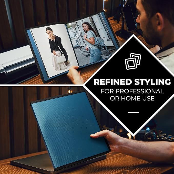 Dunwell Photo Album 8x10 (Blue) with Black Mounting Paper, 8 x 10 Photo & Art Portfolio Presentation Book, 24 Clear Sleeves, Each Shows 48 Pages, Professional Photography Book for Pictures, Artwork