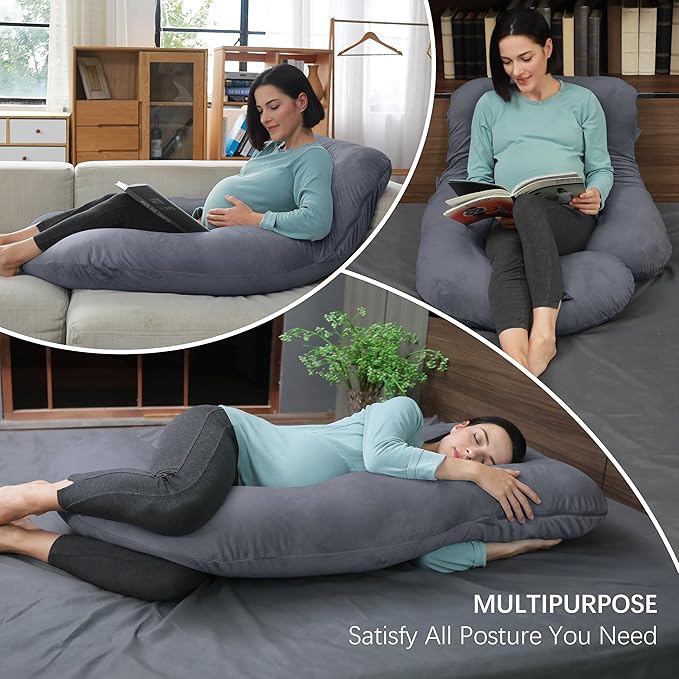 MOON PARK Pregnancy Pillows for Sleeping - U Shaped Full Body Maternity Pillow with Removable Cover - Support for Back, Legs, Belly, HIPS - 65 Inch - Dark Grey