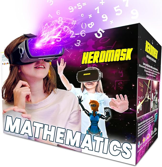 VR Headset + Math Games [Multiplication Subtraction etc] Virtual Games: Gift for Boys & Girls. Cool Educational Toys for Kids 5 6 7 8… Years Old. Virtual Reality Learning Resources Grade 1 2 3 4…8