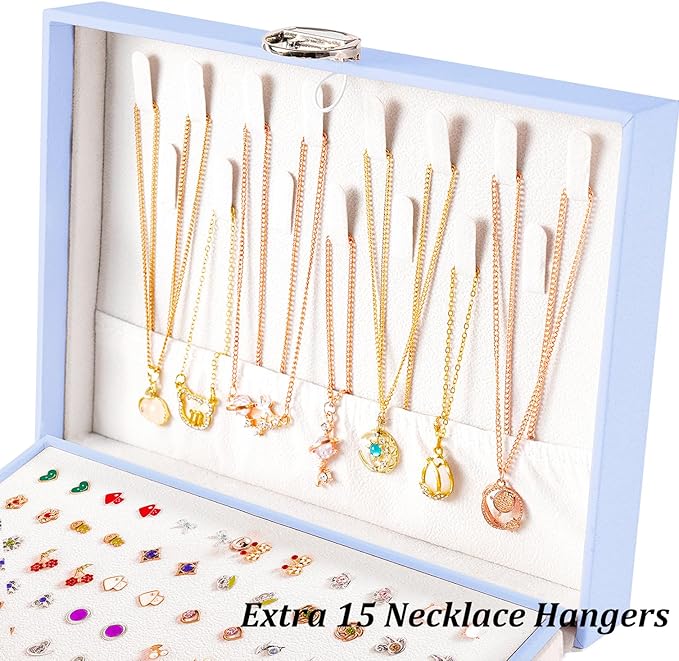 Earrings Jewelry Box for Girls, 5 Layers Jewelry Organizer with Earring Holder Organizer for Girls Earring Organizer Jewelry Boxes for Women Earrings and Necklaces Jewelry Box Organizer Blue