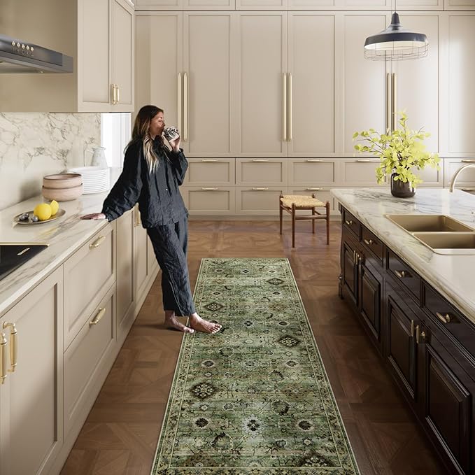 Washable Runners for Hallways Kitchen Rugs: 2'6"x8' Runner Rug Stain Resistant Non Slip Low Pile Soft Carpet Runners for Hallways Bedroom Kitchen Entryway Indoor Laundry Room Farmhouse