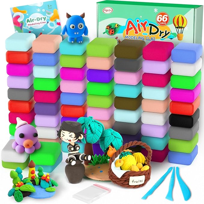 Air Dry Clay 66 Colors, Modeling Clay for Kids, Model Magic Clay, DIY Molding Clay Kit with Sculpting Tools, Soft & Ultra Light, Art and Crafts for Boys and Girls 3-12 Years Old.