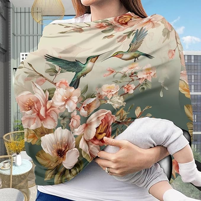 Binienty Car Seat Covers for Babies, Hummingbird Flower Design,Floral Nursing Cover Breastfeeding Scarf, Stretch Baby Carseat Canopy