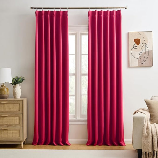 Custom Pleated Curtains Hot Pink Color, Heat Blocking Window Treatment for Bedroom Vertical Draft Blackout Magenta Drapes for Living Room 40 Wide by 90 Inch Long, 2 Panels, Hot Pink, Pinch Pleat