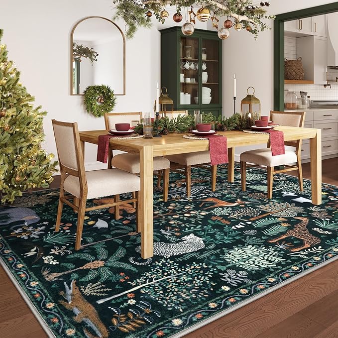 OJIA Jungle Print 8x10 Rugs for Living Room, Green Soft Bedroom Rug Washable Area Rugs 8x10, Modern Dining Room Rug Stain Resistant Floor Carpet for Playroom Kids Nursery Office, Green