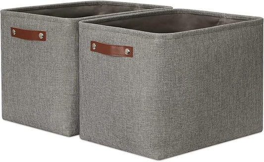 DULLEMELO Grey Storage Baskets for Organizing 2 Pack 16"x12"x12" Fabric Shelf Baskets for Gifts Empty Large Storage Organizer for Closet,Clothes,Toys,Bedroom (Grey)