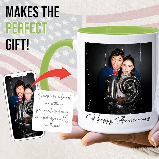 Custom Mug Upload Your Picture Personalized Coffee Mug with Photo Text Name Customized Cup Unique Ideas Gifts for Men Women Mom Dad Girlfriend Boyfriend Friend Family (Green, 11oz)