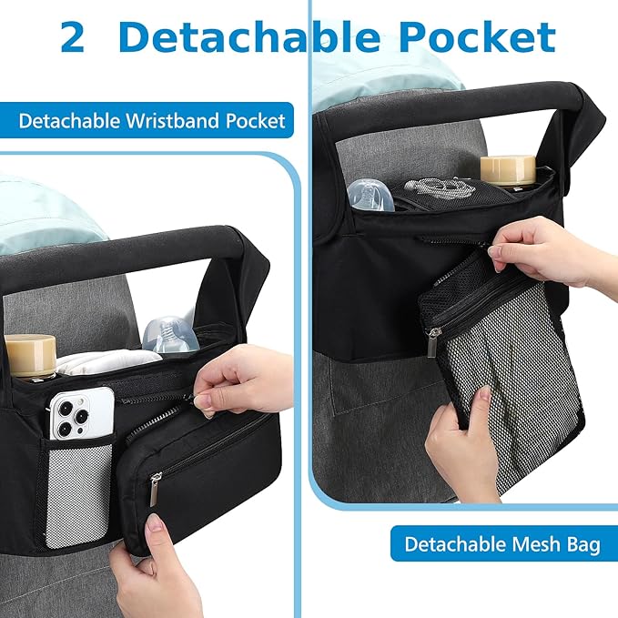 Accmor Universal Stroller Organizer with Insulated Cup Holder Detachable Phone Bag and Shoulder Strap,Stroller Bag Caddy Organizer Fits for Uppababy, Baby Jogger, Britax Strollers