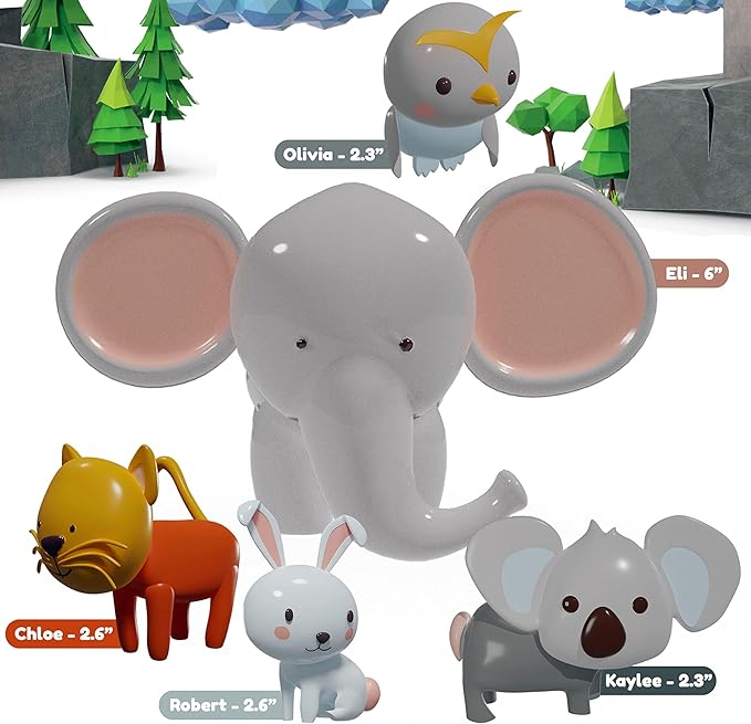 SplashEZ Animals Bath Toys for Toddlers, Mold Free Bath Toys for Kids, No Hole for Water Soft Durable Elephant Play Set for Bathtub, Pool, Shower Boys & Girls, No Mold, Ages 0-1-3-4-5-6-8