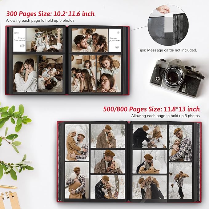 Popotop Photo Album 4x6 300 Pockets with Leather Hardcover Cover, Small Photo Album Holder Book with 50Pcs Pages for Family Travel Wedding Baby Gifts