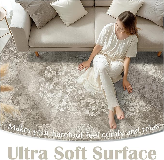 jinchan Vintage Floral Runner Rug 2x6 - Machine Washable Distressed Design Non-Slip Low-Pile Soft Thin Carpet for Hallway Kitchen Farmhouse Bedroom Entryway Laundry Room (2x6ft,Brown)