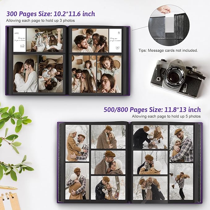 Popotop Photo Album 4x6 300 Pockets with Leather Hardcover Cover, Small Photo Album Holder Book with 50Pcs Pages for Family Travel Wedding Baby Gifts