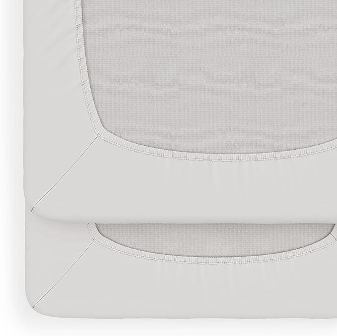 Foundations Compact Travel Sleeper Folding Hotel Crib and Sheet Bundle - Includes Wooden Mini Crib with 2" Foam Mattress (Natural) and 6-Pack White Fitted Compact Sheets