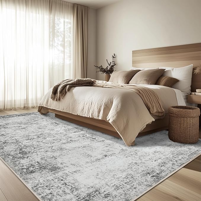 8x10 Area Rug Living Room Rugs - Washable Rug Large Modern Abstract Soft Thin Carpets Indoor Floor No Slip Vintage Carpet for Bedroom Under Dining Table Nursery Home Office Decor Gray