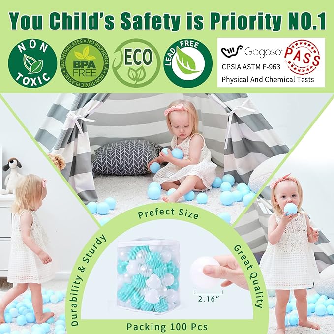 GOGOSO Ball Pit Balls Shapes for Kids - 100 Pieces Crush Proof Stress StarBalls BPA&Phthalate Free Non-Toxic Soft Plastic Ball for Baby Birthday Pool BallPit Accessories