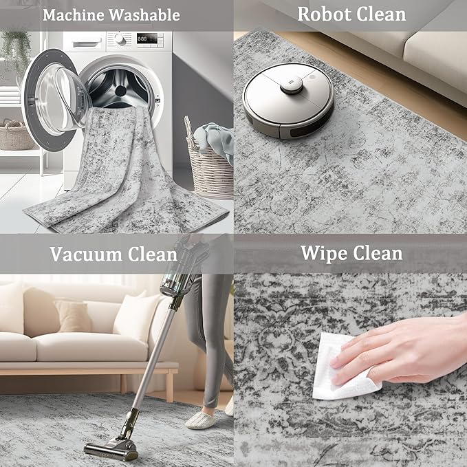 6x9 Area Rug Living Room Rugs - Washable Rug Large Modern Abstract Soft Thin Carpets Indoor Floor No Slip Vintage Carpet for Bedroom Under Dining Table Nursery Home Office Decor Gray