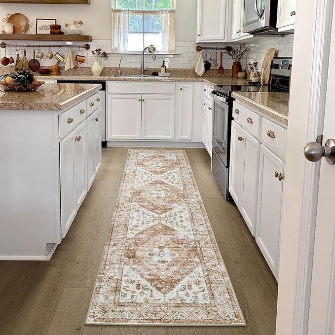 Lahome Boho Hallway Runners - 2x8 Runner Rug Non-Slip Washable Kitchen Runner Non-Shedding Lightweitht Floor Runners, Oriental Distressed Print Indoor Carpet Runner for Entrance Laundry Living Room