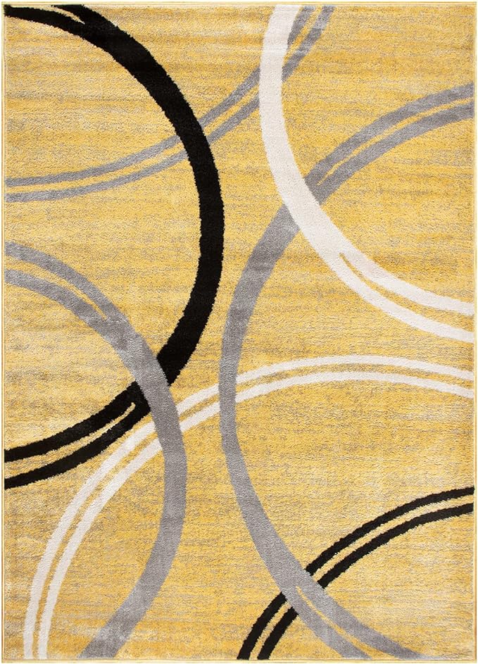 Rugshop Modern Wavy Circles Design Area Rug 9' x 12' Yellow