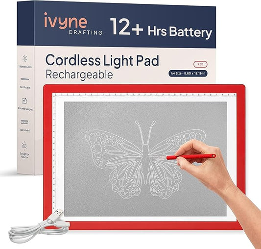 iVyne Rechargeable A4 Light Pad for Tracing & Weeding - LED Light Board for Weeding Vinyl - for Cricut Vinyl Weeding Tools - Ultra-Thin & Portable - Perfect for Artists & Crafters - Red