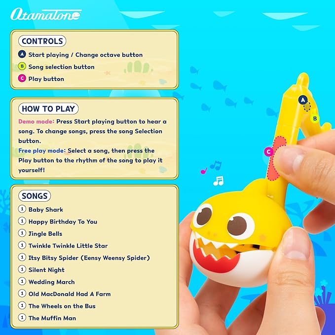 Otamatone Melody [Special Baby Shark Edition] Portable Mini Size Electronic Keychain Musical Toy from Japan – by Maywa Denki [English Instructions] – Baby Shark