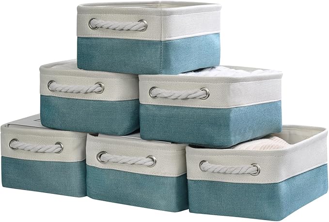 TcaFmac Organization and Storage Basket for Gifts Empty - 12x8x5.2 inch Small 6 Pack Collapsible Storage Basket for Organizing, Fabric Storage Bins for Toy Books Shelves(White & Green)