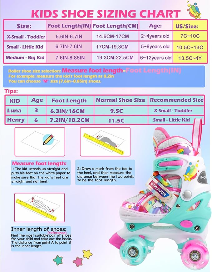 4-Pejiijar Rainbow Unicorn Kids Roller Skates for Girls Toddler Ages 2-4 5-8 8-12,Adjustable Roller Shoes with Luminous Wheels for Birthday Xmas Gifts