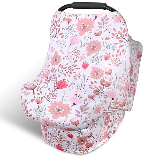 Rquite All-in-1 Car Seat Cover Baby, Carseat Covers for Girl Boy, Stretchy Soft Infant Car Seat Cover, Multi-use Baby Carrier Cover, Car Seat Canopy, Stroller Sun Shade, Nursing Breastfeeding Cover