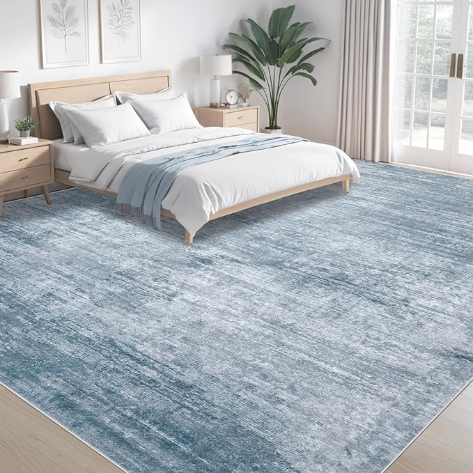 Area Rugs 10x14 Living Room: Washable Rug Modern Abstract Large Rugs Soft Non Slip Neutral Rug Stain Resistant Indoor Carpet for Bedroom Kitchen Dining Room Home Office Rugs(Blue, 10'x14')