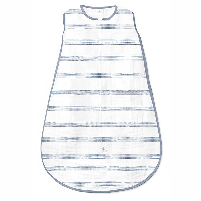 Amazing Baby Cotton Muslin Sleeping Sack, for Baby Boy or Girl, Wearable Blanket with 2-Way Zipper, Watercolor Stripes, Denim, Large (12-18 Month)