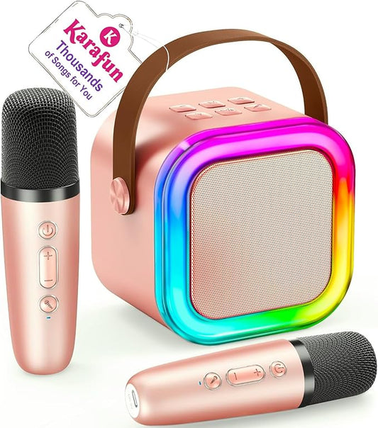 IROO Mini Karaoke Machine for Kids, 2025 TOP Toys Birthday Gifts Ideas for Girls Ages 4, 5, 6, 7, 8, 9, 10, 12+ Years Old, Portable MP3 Player with 2 Wireless Mics for Party